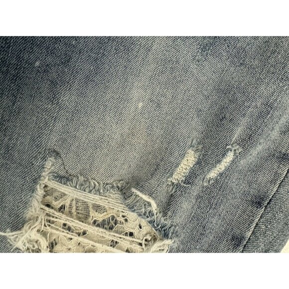 Judy Blue Size 13/31 Lace Patch Distressed Mid Rise Skinny Jeans Stretch - Picture 9 of 11